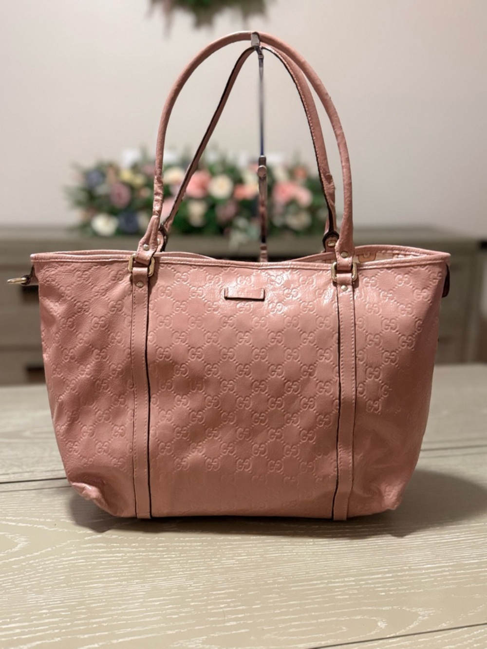 Gucci Blush Pink Embossed Monogram Leather Tote